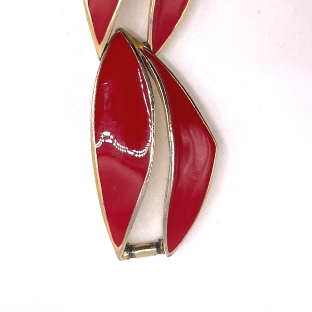 Trifari Signed Vintage Red Enamel Link Bracelet - Picture 8 of 13